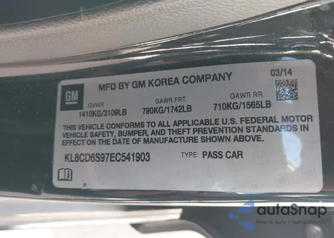 2014 Chevrolet Spark 1Lt Auto z USA, uszkodzony, nr VIN KL8CD6S97EC541903